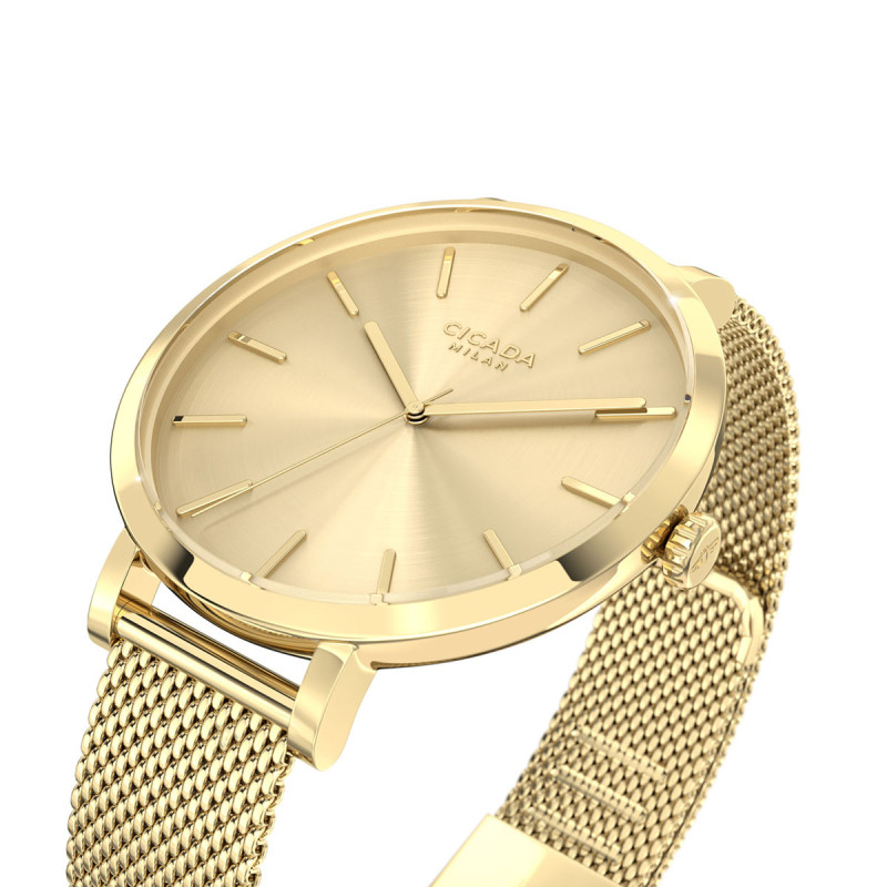 Cicada Milano złoty zegarek damski szampański mesh G38G06.GG
