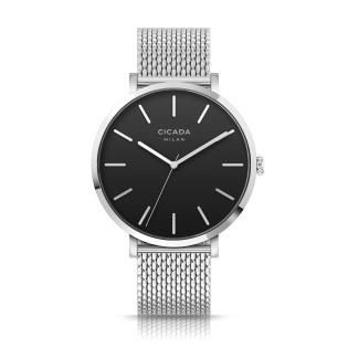 Cicada Milano srebrny zegarek z czarną tarczą mesh S41S10.BS