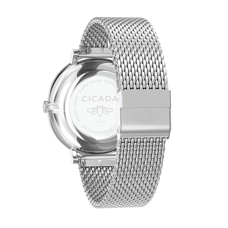 Cicada Milano srebrny zegarek z czarną tarczą mesh S41S10.BS