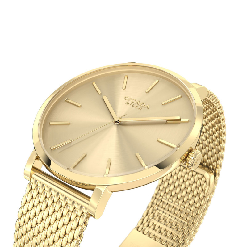 Cicada Milano złoty zegarek z tarczą szampańską mesh G41G10.GG