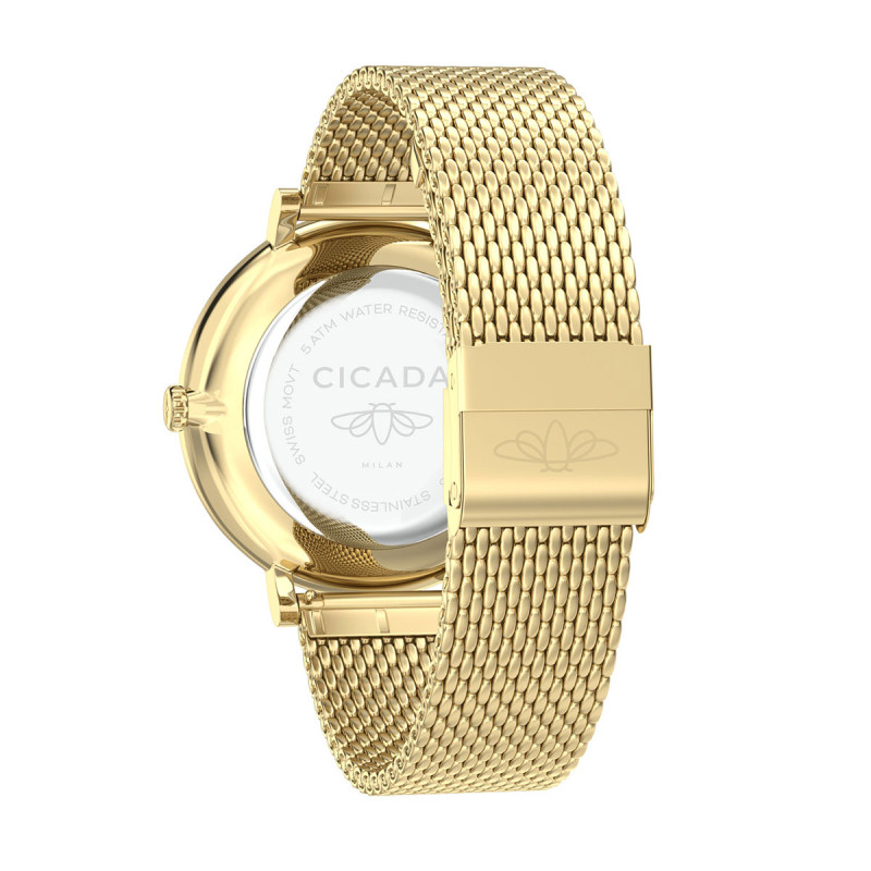 Cicada Milano złoty zegarek z tarczą szampańską mesh G41G10.GG