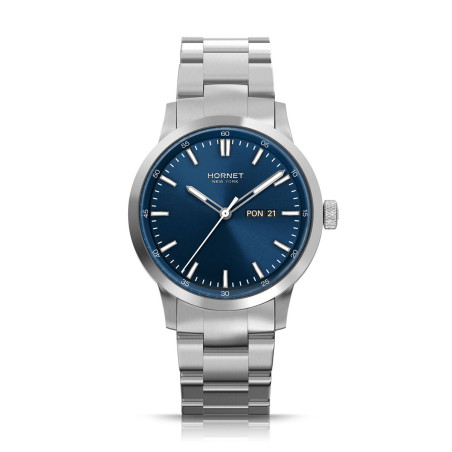 Hornet NYC Flashing srebrny zegarek z granatową tarczą HN.S40S0B.NSS