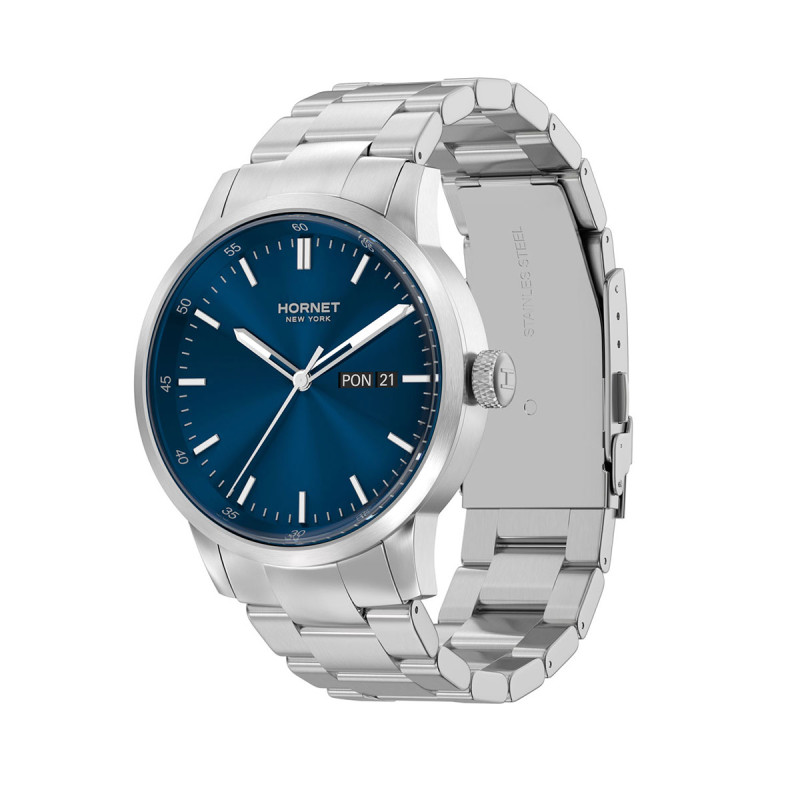 Hornet NYC Flashing srebrny zegarek z granatową tarczą HN.S40S0B.NSS