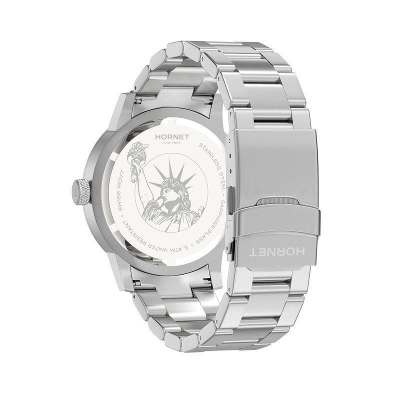 Hornet NYC Flashing srebrny zegarek z granatową tarczą HN.S40S0B.NSS