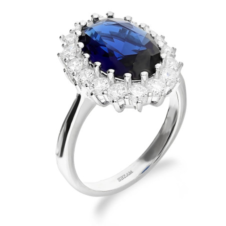 Pierścionek srebrny markiza z szafirową i białymi cyrkoniami HS1163 próba 925