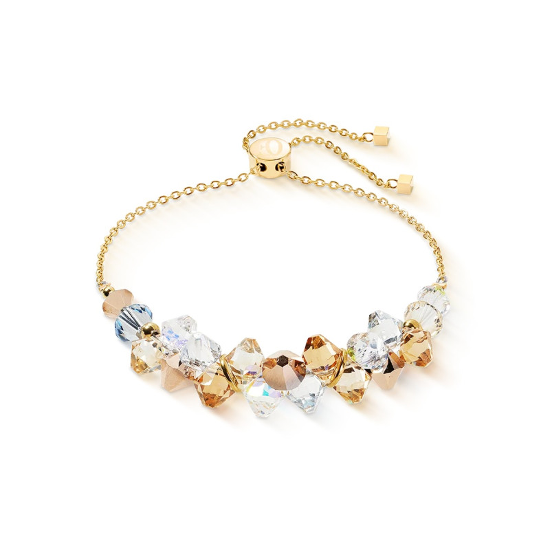 Bransoleta stalowa koloru zlotego Coeur de Lion z kryształami Beige-Gold