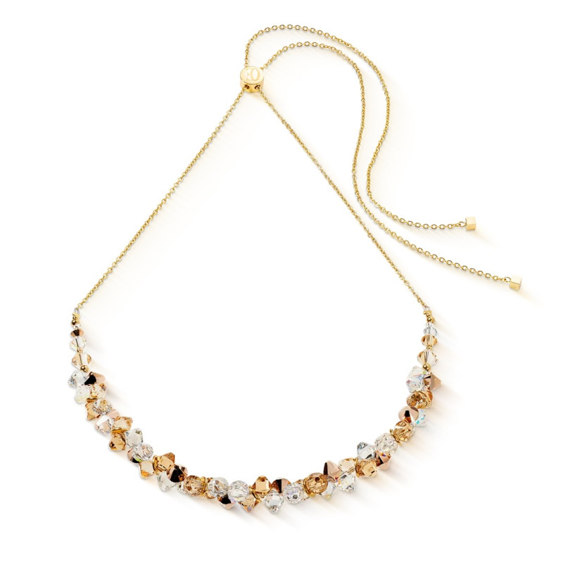 Naszyjnik stalowy koloru złotego Coeur de Lion z kryształami Beige-Gold