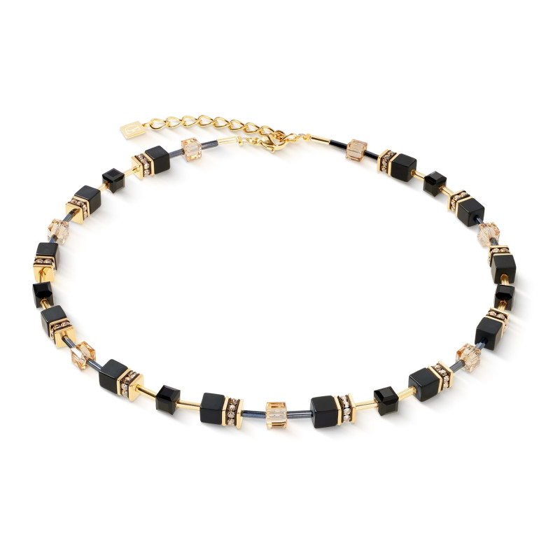Naszyjnik stalowy koloru złotego Coeur de Lion z kryształami Black-Gold