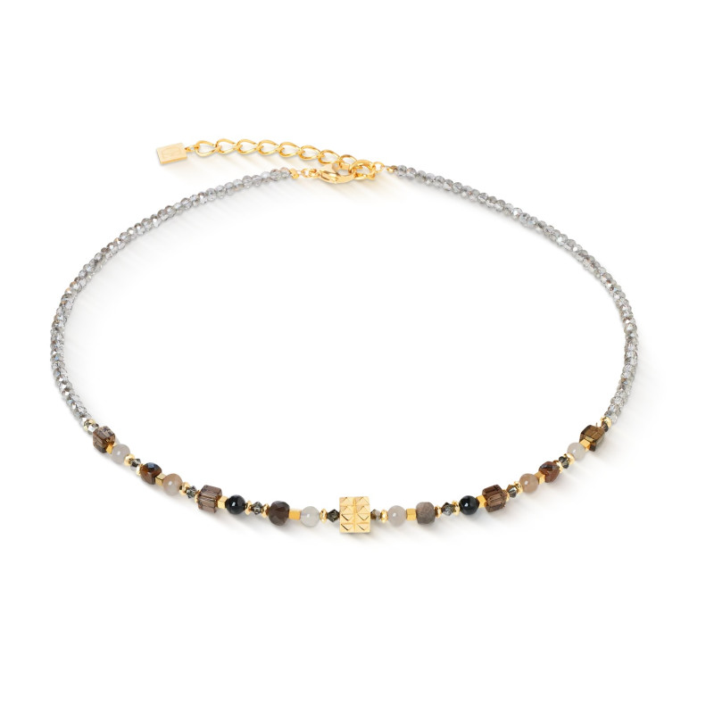 Naszyjnik stalowy Coeur de Lion z kryształami Brown-Grey