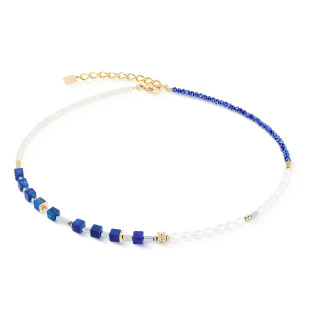 Naszyjnik stalowy Coeur de Lion Blue z lapis lazuli i perłami