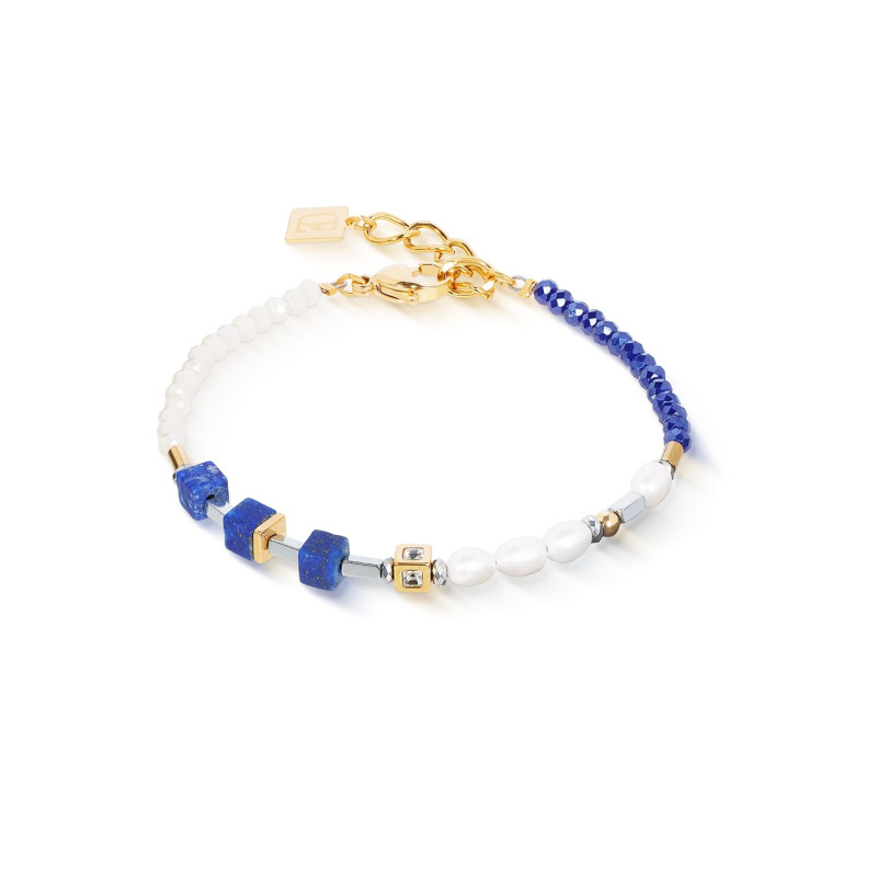 Bransoleta stalowa Coeur de Lion Blue z lapis lazuli i perłami