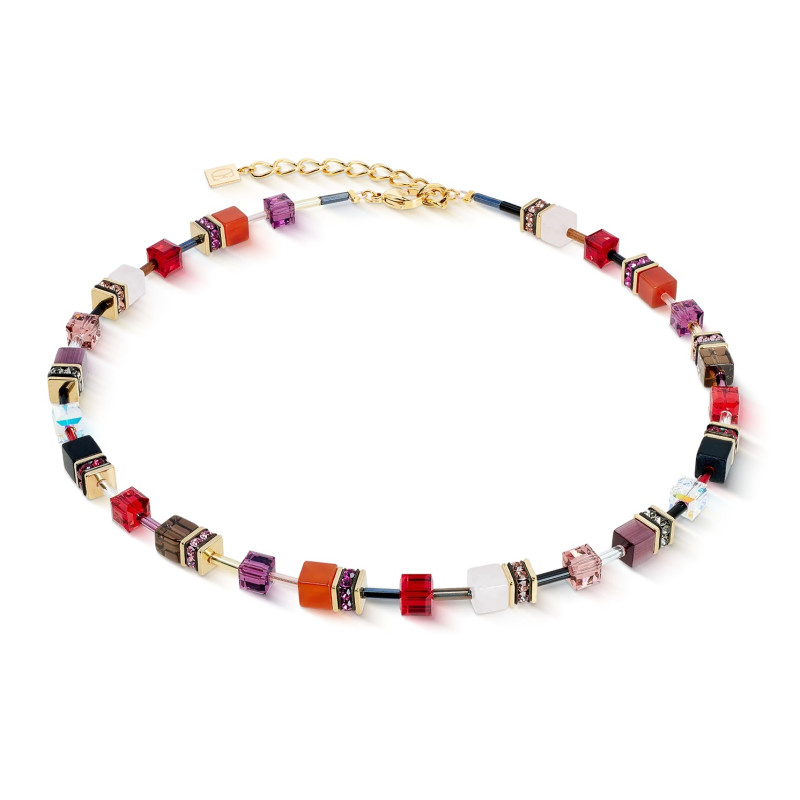 Naszyjnik stalowy Coeur de Lion Red-Gold z karneolem i kwarcami