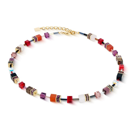 Naszyjnik stalowy Coeur de Lion Red-Gold z karneolem i kwarcami