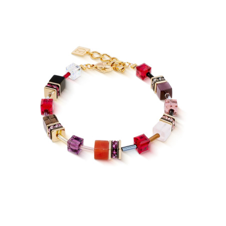 Bransoleta stalowa Coeur de Lion Red-Gold z karneolem i kwarcami