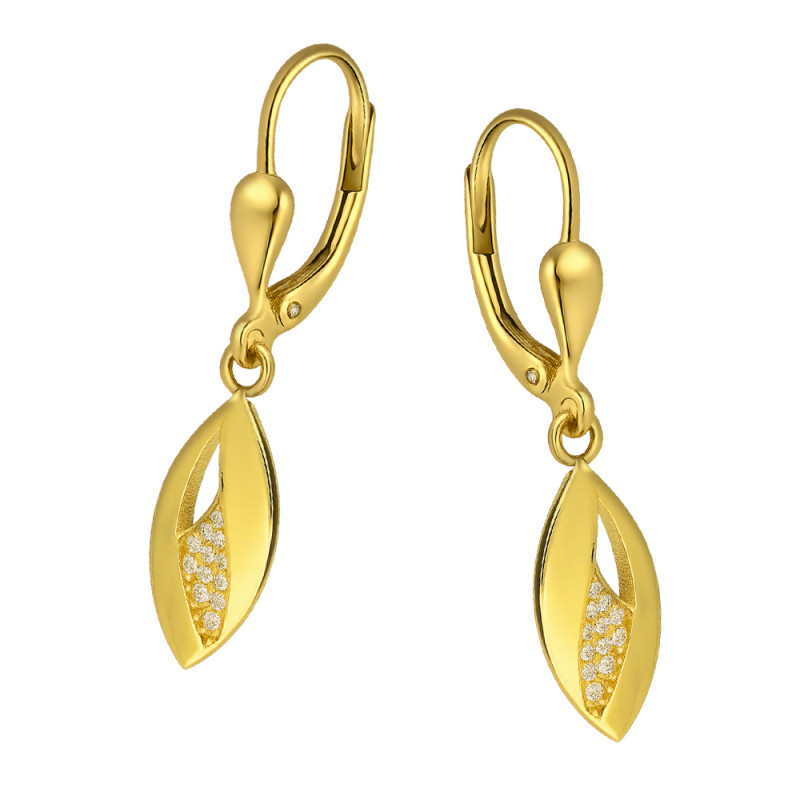 Kolczyki złote łezka z białymi cyrkoniami próba 585