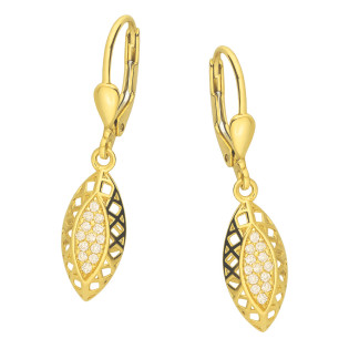 Kolczyki złote ażurowa łezka z cyrkoniami próba 375