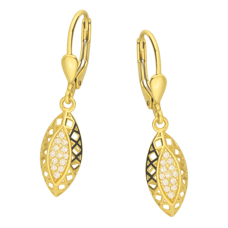 Kolczyki złote ażurowa łezka z cyrkoniami próba 375