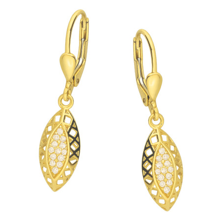 Kolczyki złote ażurowa łezka z cyrkoniami próba 375