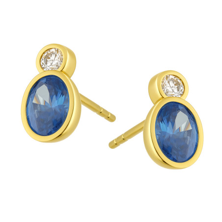 Kolczyki złote z owalną jasno-niebieską cyrkonią próba 375