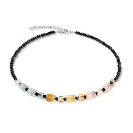 Naszyjnik stalowy Coeur de Lion z kryształami Tricolour różowym awenturynem i tygrysim okiem