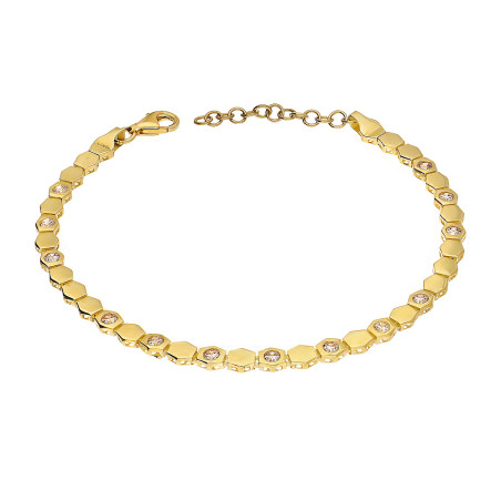 Bransoleta złota sześciokąty gładkie i z cyrkoniami próba 375