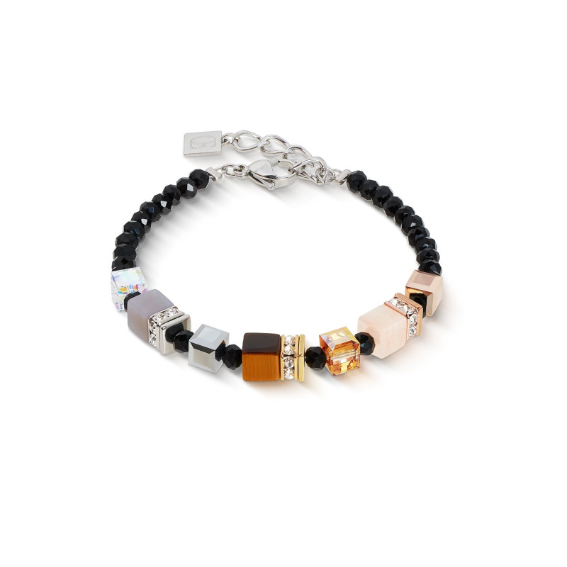 Bransoleta stalowa Coeur de Lion z kryształamio Tricolour różowym awenturynem i tygrysim okiem