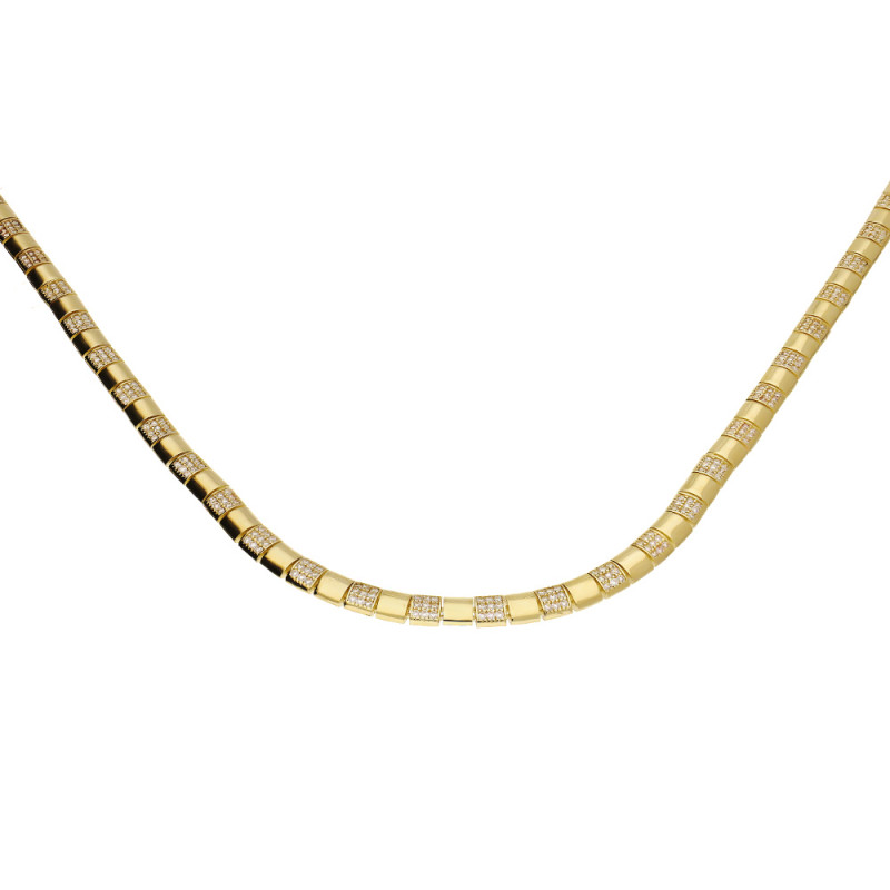 Złoty naszyjnik kwadraty z cyrkoniami pr. 585 - JubilerSezam.pl