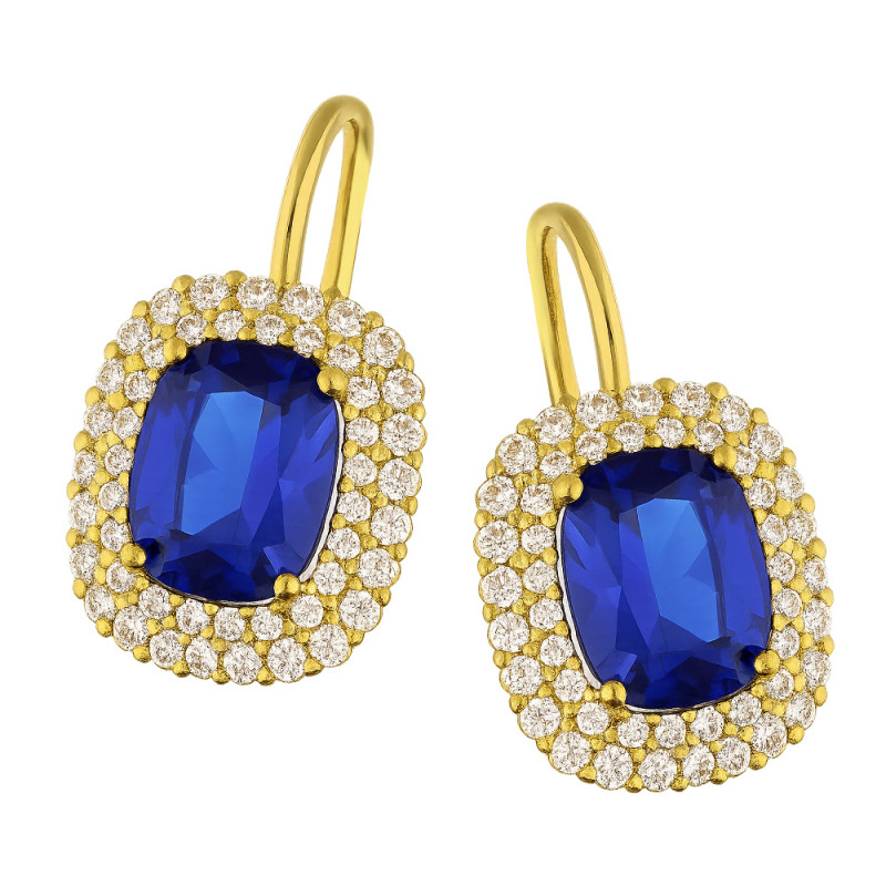 Kolczyki złote markiza z szafirową cyrkonią próba 585