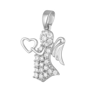 Medalik z białego złota aniołek z cyrkoniami próba 585