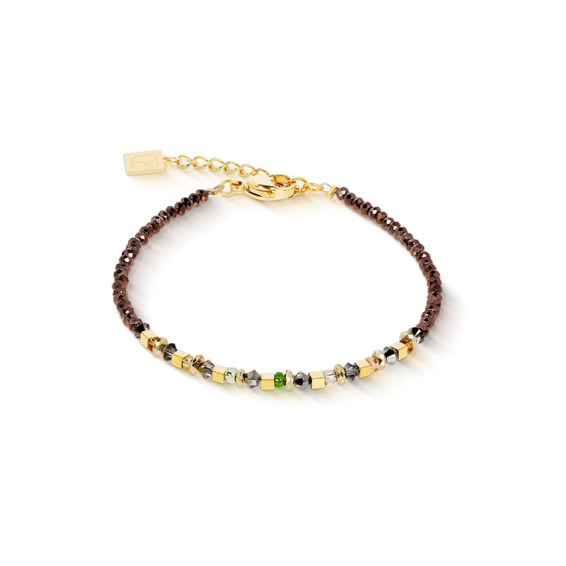Bransoleta stalowa Coeur de Lion z kryształami Brown-Olive i szkalnymi koralikami