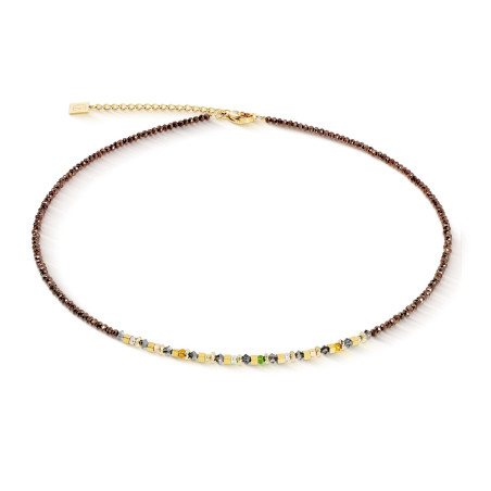 Naszyjnik stalowy Coeur de Lion z kryształami Brown-Olive i szklanymi koralikami