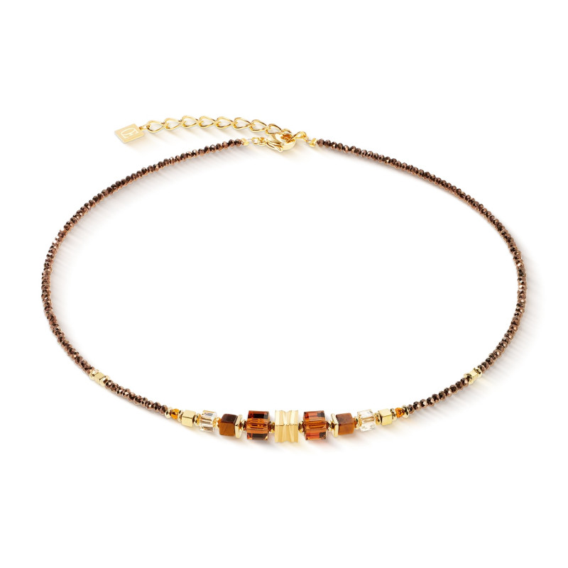 Naszyjnik stalowy Coeur de Lion z kryształami Brown-Gold i tygrysim okiem