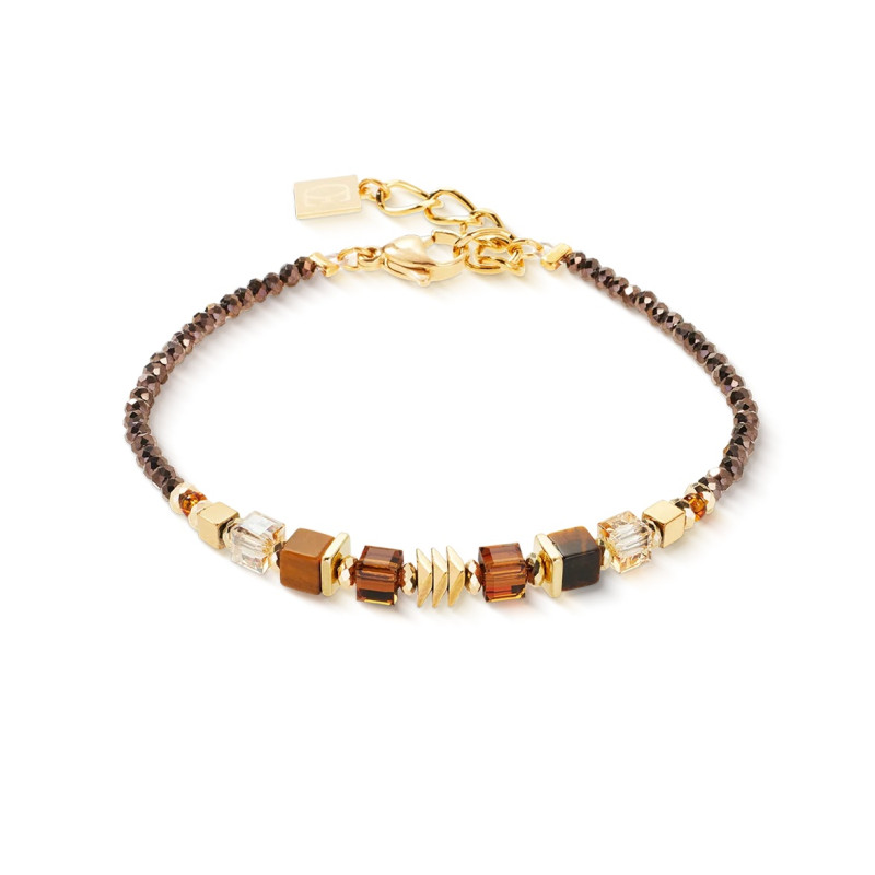 Bransoleta stalowa Coeur de Lion z kryształami Brown-Gold i tygrysim okiem