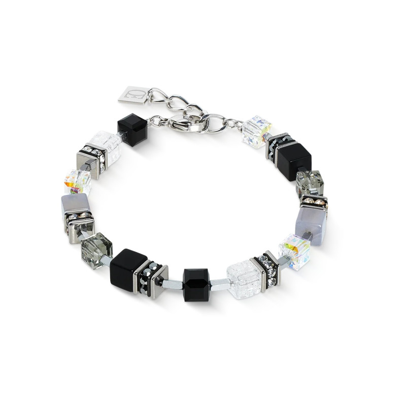 Bransoleta stalowa Coeur de Lion z kryształami Black-Silver onyksem i agatem