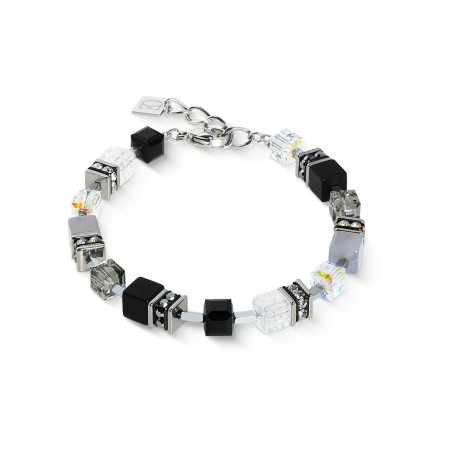 Bransoleta stalowa Coeur de Lion z kryształami Black-Silver onyksem i agatem