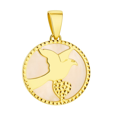 Zawieszka złota gołąb w kole z masą perłową próba 585