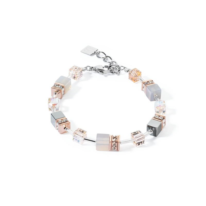 Bransoleta stalowa Coeur de Lion z kryształami Peach-Rosegol i agatem oraz hematytem