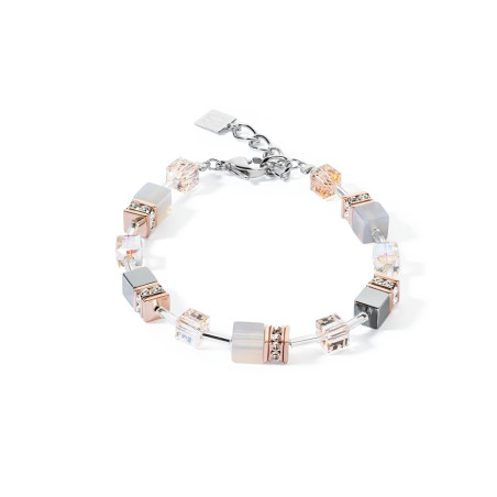 Bransoleta stalowa Coeur de Lion z kryształami Peach-Rosegol i agatem oraz hematytem