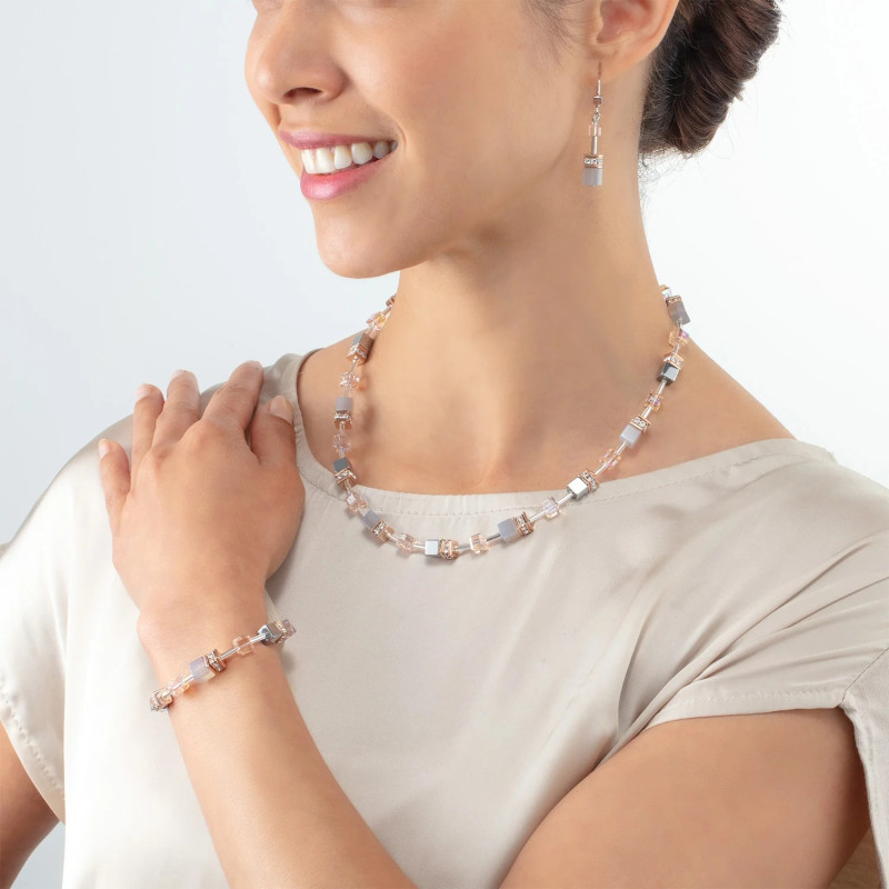 Bransoleta stalowa Coeur de Lion z kryształami Peach-Rosegol i agatem oraz hematytem