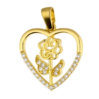 Serduszko złote z kwiatem i cyrkoniami próba 585