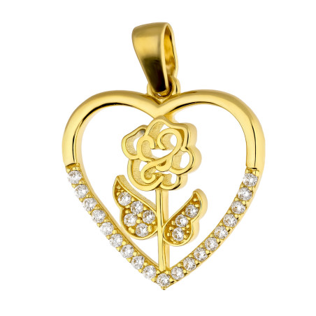 Serduszko złote z kwiatem i cyrkoniami próba 585