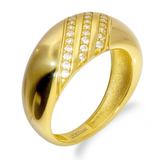 Pierścionek złoty bułeczka z trzema rzędami cyrkonii próba 375