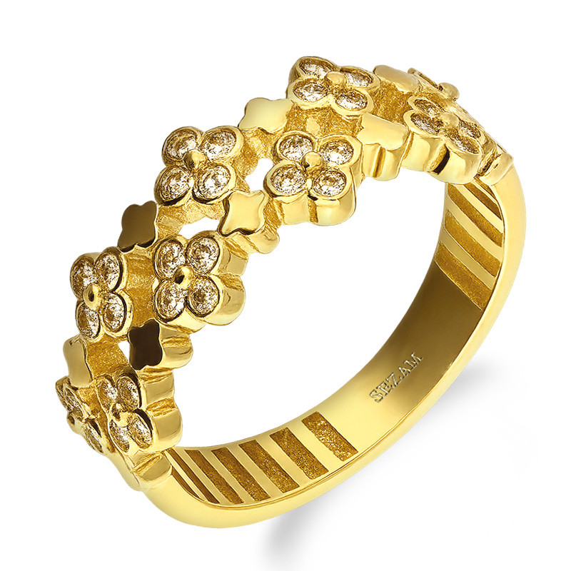 Pierścionek złoty kwiatki z cyrkoniami próba 375