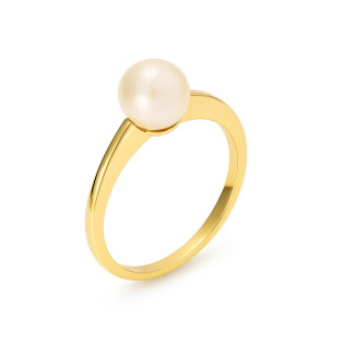Pierścionek złoty z białą perłą 8 mm