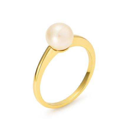 Pierścionek złoty z białą perłą 8 mm