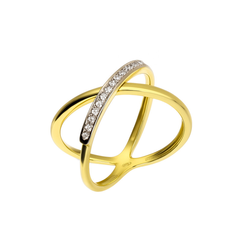 Pierścionek złoty X z białymi cyrkoniami próba 585