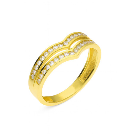 Pierścionek złoty podwójny szpic z cyrkoniami próba 585
