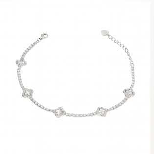 Bransoleta srebrna z koniczynkami z masą perłową