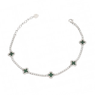 Bransoleta srebrna z koniczynkami z malachitem