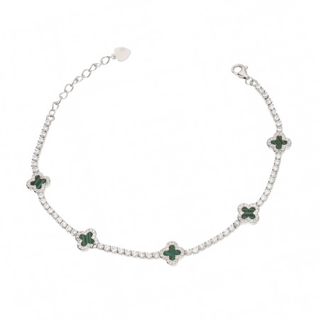 Bransoleta srebrna z koniczynkami z malachitem